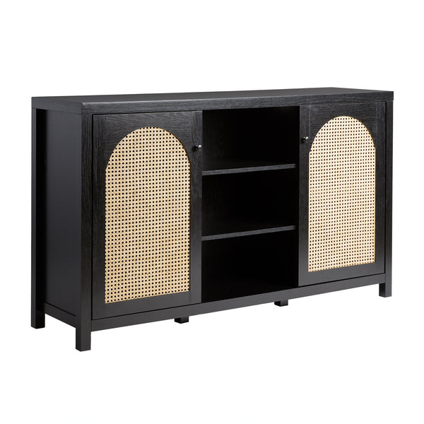 58" 4-Door Sideboard w/ Arched Rattan Panels Black SAHD5DBL2 Walker Edison
