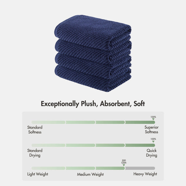 JLA Home Madison Park - 100% Cotton Diagonal Ribbed Hand Towel — Plush Zero-Twist 506 GSM Quick-Dry Luxury for Home Spa Navy MP73-8862