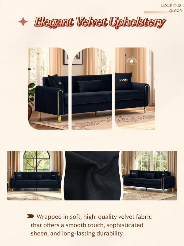 English Elm FX-P11-BK Modern 87.4" 3-Seater Sofa – Plush Upholstery, High-Res Foam, Pocket Springs, Metal Legs W576P360580