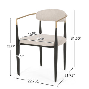 English Elm Dining Arm Chairs Set of 2 Gold Accent Iron Frame Upholstered Modern Minimalist N771P392272A
