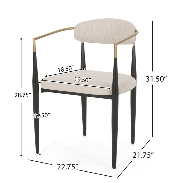 English Elm Dining Arm Chairs Set of 2 Gold Accent Iron Frame Upholstered Modern Minimalist N771P392272A