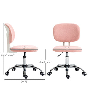 English Elm Pink Plush Polyester Mid-back Desk Chair Armless Ergonomic Seat for Home Office T3971P409249