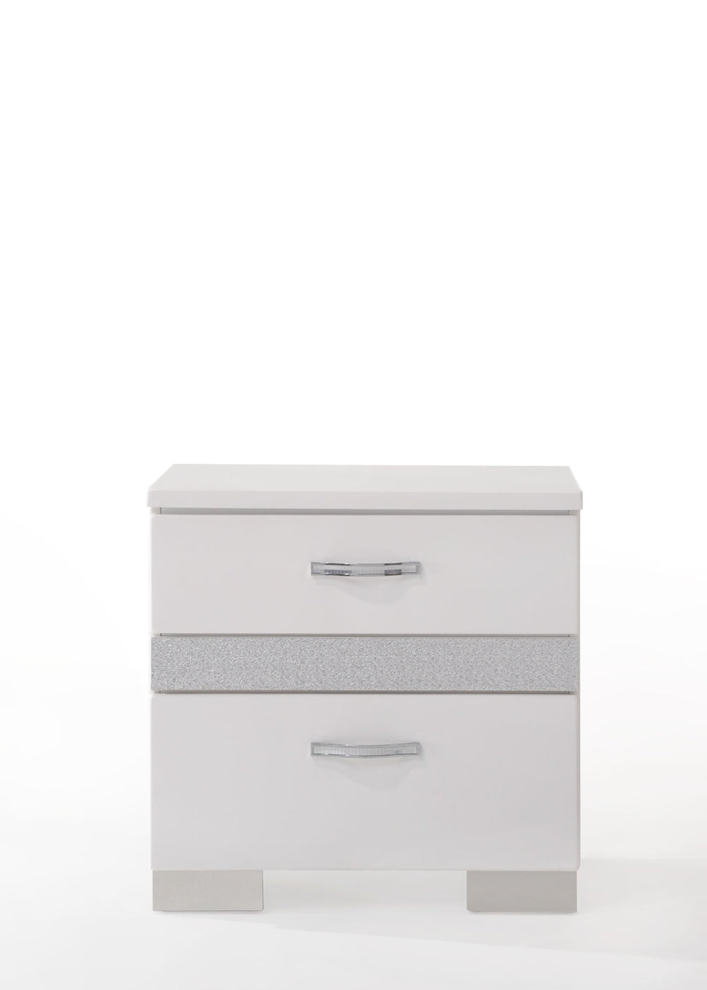 English Elm Naima White High Gloss Nightstand with Jewelry Drawer, Felt-Lined 3-Drawer Modern Accent Table B2726P261854