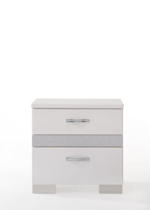 English Elm Naima White High Gloss Nightstand with Jewelry Drawer, Felt-Lined 3-Drawer Modern Accent Table B2726P261854