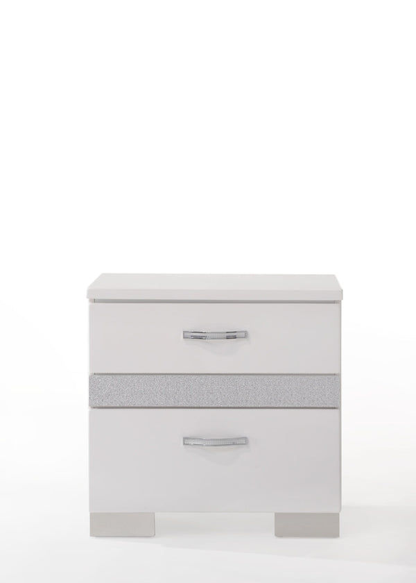 English Elm Naima White High Gloss Nightstand with Jewelry Drawer, Felt-Lined 3-Drawer Modern Accent Table B2726P261854