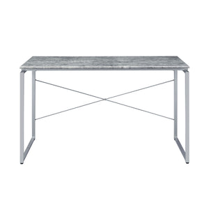 English Elm Faux Rectangular Writing Desk with Faux Concrete Top, Sleek Metal Base for Ergonomic, Organized Workspaces Silver B016P311786