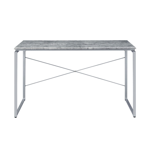 English Elm Faux Rectangular Writing Desk with Faux Concrete Top, Sleek Metal Base for Ergonomic, Organized Workspaces Silver B016P311786