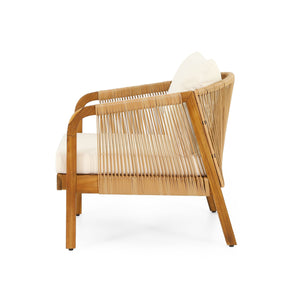 English Elm Christopher Knight Home® - Set of 2 Acacia Wood Outdoor Club Chairs with Wicker, Teak Finish & Beige Cushions, Deep Seat Comfort 72409.00LBGE-2