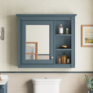 English Elm 30'' Modern Medicine Cabinet with Mirror and Adjustable Shelves, MDF Wall-Mounted Bathroom Storage Solution Blue N710P192495M