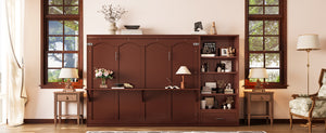 English Elm Queen Murphy Bed with Built-In Shelves, Height-Adjustable Storage & Drawer for Small Spaces Walnut 71.6 L x 21.5 W x 6.1 H N733S309223D