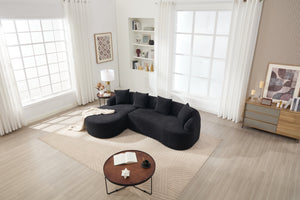 English Elm Compression L-Shape Sectional Sofa with Curved Chaise — Black Chenille Modular Sleeper, 30D Foam Comfort W2231S00043