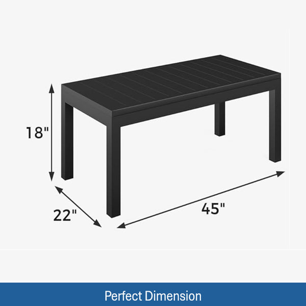English Elm 45" Outdoor Aluminum Slatted Patio Coffee Table Matte Black Powder Coat Rust Proof B082P454985