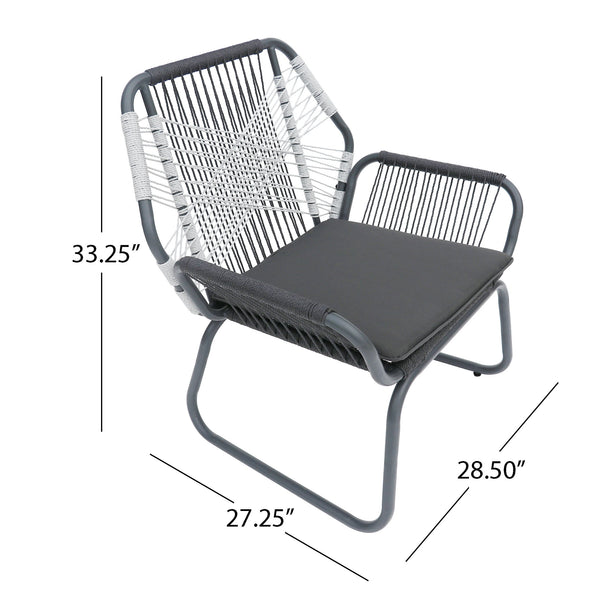 English Elm Christopher Knight Home® - IDAHO Woven Rope Club Chair Set of 2 – Gray Steel Frame, Water-Resistant Polyester Cushions, Stylish Patio Seating (2-Pack) 62330.00CGRY