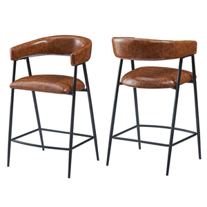 English Elm Christopher Knight Home® - 26'' PU Upholstered Counter Stools Set of 2 with Curved Backrest, Padded Seats & Iron Frame, Brown N780P199985B