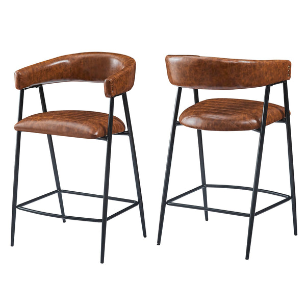 English Elm Christopher Knight Home® - 26'' PU Upholstered Counter Stools Set of 2 with Curved Backrest, Padded Seats & Iron Frame, Brown N780P199985B