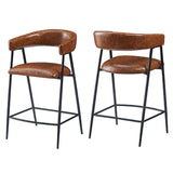 Christopher Knight Home® - Noble House - - 26'' Counter Stools Set Of 2, Pu Upholstered Counter Stools With Iron Frame, Backrest, Footrest, Arm Counter Stools For Home Bar, Kitchen Counter, Brown