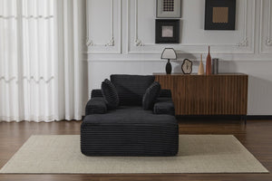 English Elm Oversized Chaise Lounge Chair Cozy Cloud Corduroy Plush Sleeper Daybed with Throw Pillows, Wide Armrest and No Assembly Black W3723P345161