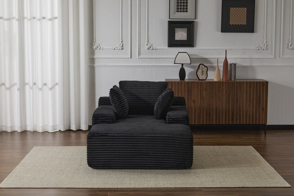 English Elm Oversized Chaise Lounge Chair Cozy Cloud Corduroy Plush Sleeper Daybed with Throw Pillows, Wide Armrest and No Assembly Black W3723P345161