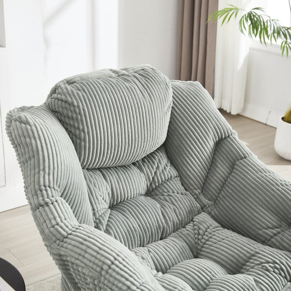 English Elm Lazy Chair Plush Ottoman Lounge Chair with Ergonomic Back, Side Pocket, Steel Frame Comfort Light Green W640P271556