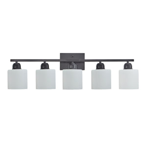 English Elm Black 5-Light Modern Vanity Light Fixture For Bathroom, Stylish Wall Sconces With Frosted Glass Shades W2312P374847