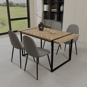 English Elm 59" Light Wood Mdf Dining Table Set With 4 Suede Chairs - Modern Farmhouse & Industrial Style W2189S00165