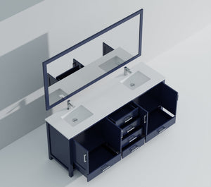 English Elm Navy Blue Double Bath Vanity 80" W x 22" D with Cultured Marble Top, Chrome Faucet & 30" Mirror B2731S01112