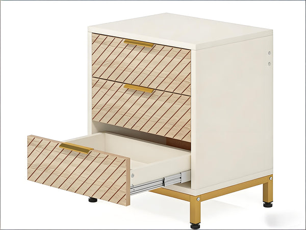 English Elm Versatile 3 Drawer Nightstand with Gold Legs Light Wood Grain Finish Bedroom End Table T3971P448530