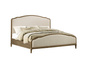 English Elm Wallace & Bay - Brown Rustic Upholstered King Bed with Sandstone Buff & Cream Accents, Easy-Care Wood Design taupe B361S00005