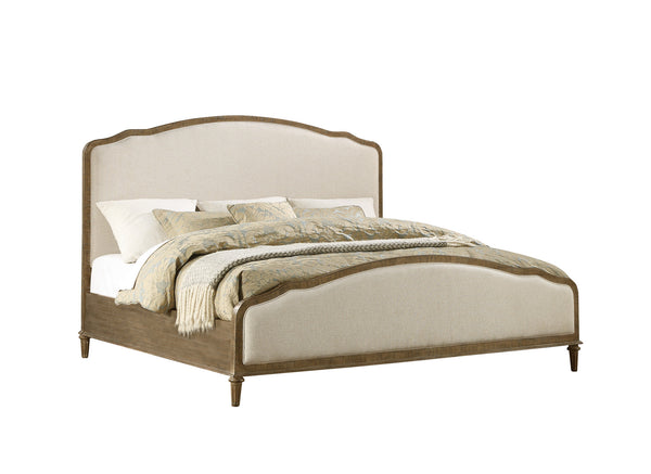 English Elm Wallace & Bay - Brown Rustic Upholstered King Bed with Sandstone Buff & Cream Accents, Easy-Care Wood Design taupe B361S00005