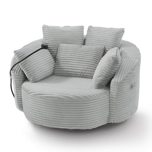 English Elm Swivel Barrel Accent Chair Chenille Tufted Round Club Seat for Living Room Lounge Light Grey N719S002320R