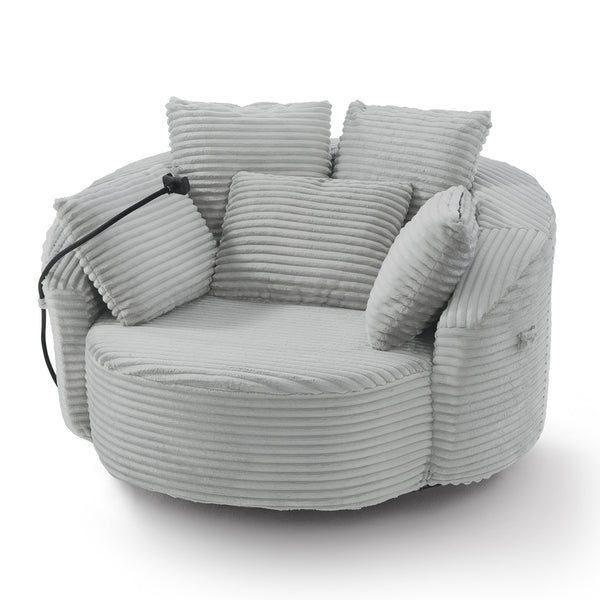 English Elm Swivel Barrel Accent Chair Chenille Tufted Round Club Seat for Living Room Lounge Light Grey N719S002320R