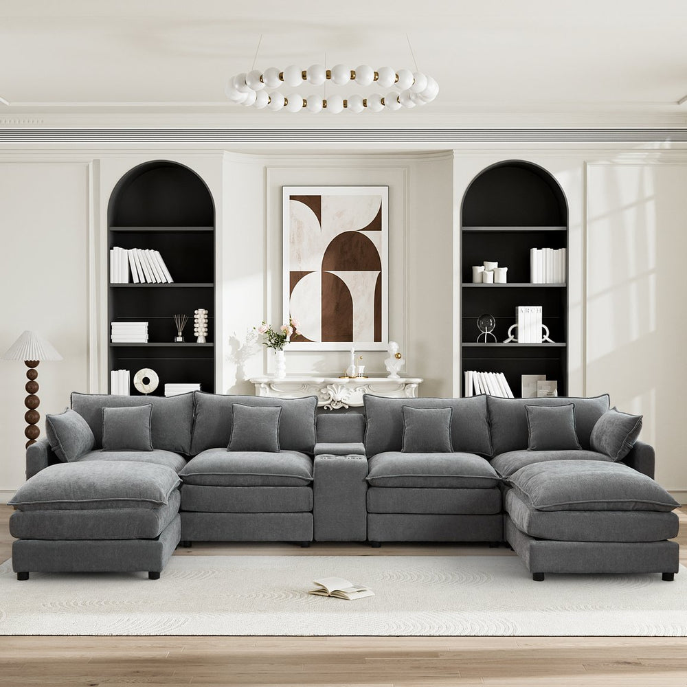 English Elm 145-inch Seven Piece Modular Cloud Sofa with Woolen Upholstery for Spacious Living W2564S00040