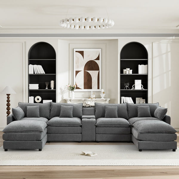 English Elm 145-inch Seven Piece Modular Cloud Sofa with Woolen Upholstery for Spacious Living W2564S00040