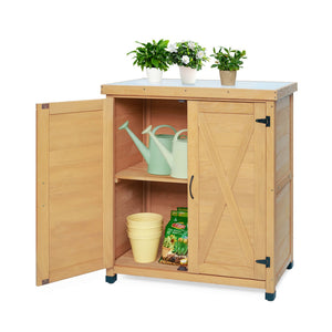 English Elm Potting Bench Hemlock Wood Frame Rust Proof Metal Top Outdoor Garden Work Station W1390P407474