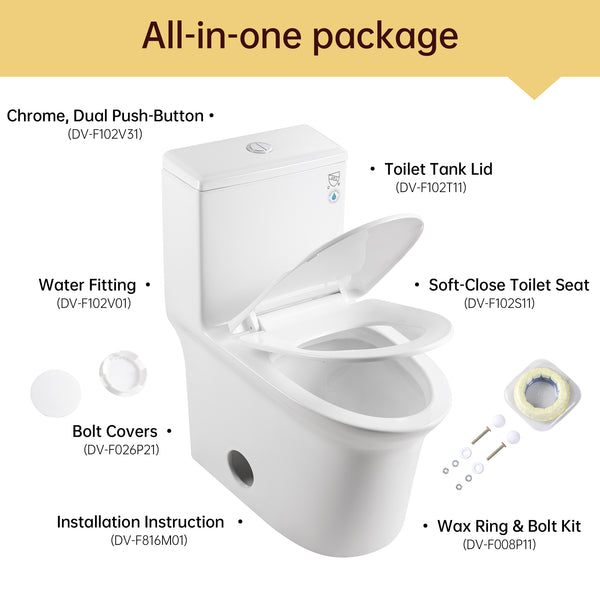 English Elm 1.1/1.6 Gpf Ceramic One Piece Toilet Skirted Comfort Height Dual Flush Soft Close B2724P246931