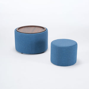 English Elm Ball Cast Round Nesting Ottoman Set Linen Upholstered Hidden Storage with Wooden Tray Blue W3163P379374