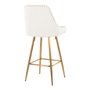 English Elm Fixed-height Counter Stools Gold Frame White Faux Leather Nailhead Set for Kitchen Islands B202S01852