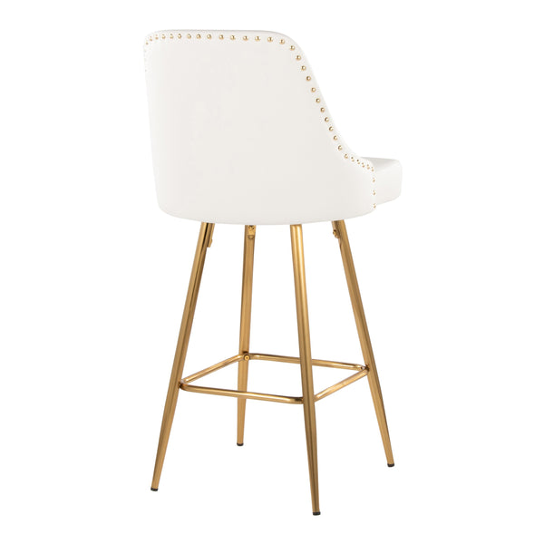 English Elm Fixed-height Counter Stools Gold Frame White Faux Leather Nailhead Set for Kitchen Islands B202S01852