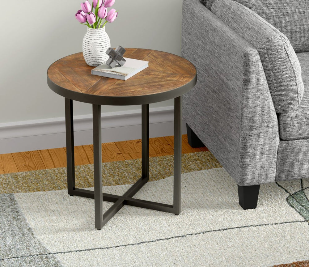 English Elm Wallace & Bay - Brown Round End Table – Versatile Antique Pine Accent For Sofa, Bed, Or Entryway Decor B2709P212415-GIGA