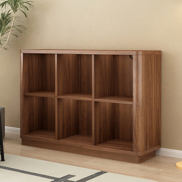 English Elm 6 Cube Farmhouse Bookcase Low Horizontal Wood Shelf Walnut Finish for Living Room W2641P460042