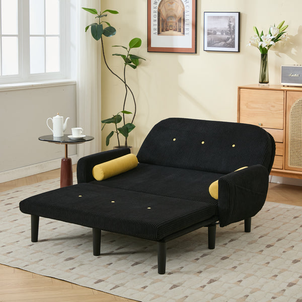 English Elm Black corduroy loveseat sofa with adjustable recline, hidden USB armrest, foam comfort & storage pockets W570P333064