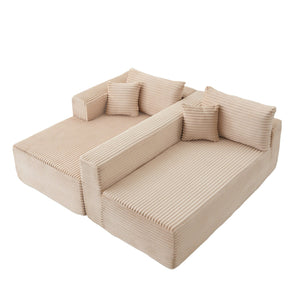 English Elm Compression Modular L-Shaped Sectional Couch With Cozy Chaise – Stylish Beige Corduroy Sofa For All Spaces W3723S00002