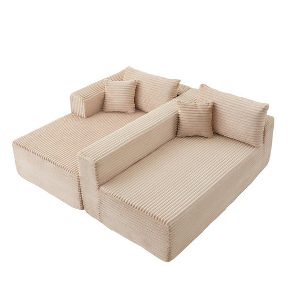 English Elm Compression Modular L-Shaped Sectional Couch With Cozy Chaise – Stylish Beige Corduroy Sofa For All Spaces W3723S00002