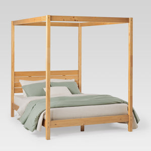 Isla Queen Canopy Bed Frame - Modern Minimalist Boho Design with Durable Solid Wood Construction