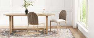 English Elm Farmhouse Armless Dining Chairs Set of 2 Woven Rattan Back Iron Frame Cushioned N762P329084D