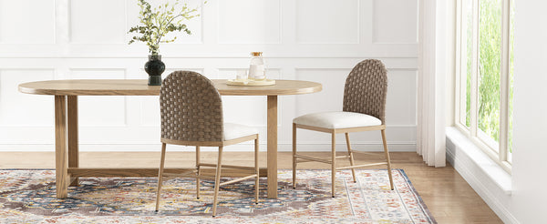 English Elm Farmhouse Armless Dining Chairs Set of 2 Woven Rattan Back Iron Frame Cushioned N762P329084D