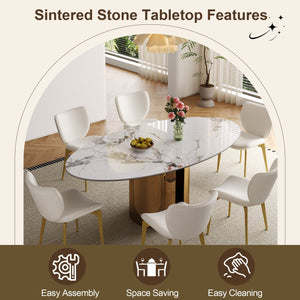 English Elm 70.9-Inch Oval Dining Table With Copper Stainless Steel Base - Elegant, Durable & Family-Friendly Design W509S00151