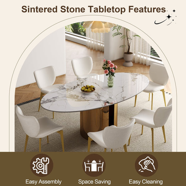 English Elm 70.9-Inch Oval Dining Table With Copper Stainless Steel Base - Elegant, Durable & Family-Friendly Design W509S00151