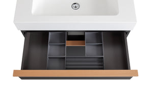 English Elm VELA 30 Inch Wall Mounted Bathroom Vanity with Integrated Acrylic Sink, Dual Wood Handles, Soft-Close Drawers, Matte Finish Black W3235P327617