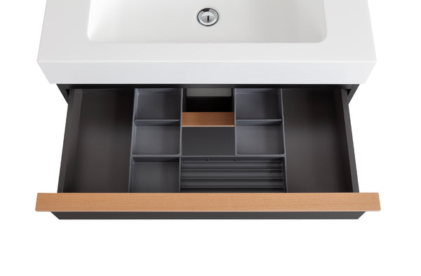 English Elm VELA 30 Inch Wall Mounted Bathroom Vanity with Integrated Acrylic Sink, Dual Wood Handles, Soft-Close Drawers, Matte Finish Black W3235P327617